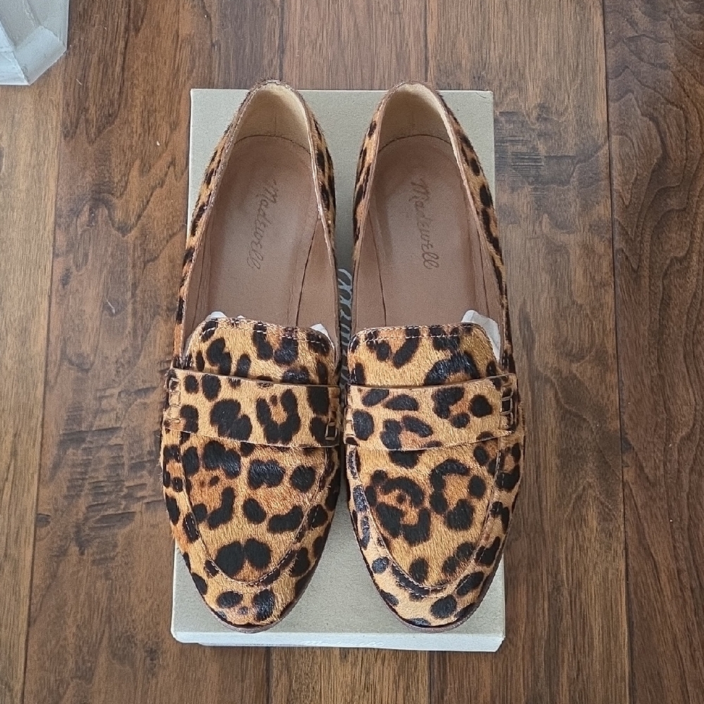Madewell Women Penny Loafers In Leopard Calf Hair Size 9.5 Truffle Multi - Picture 2 of 5